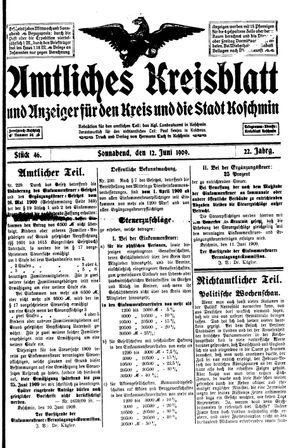 Amtliches Kreisblatt und Anzeiger für den Kreis und die Stadt Koschmin vom 12.06.1909