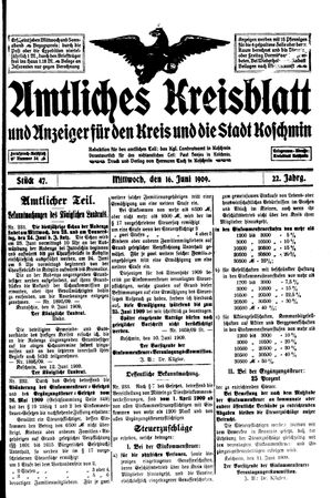 Amtliches Kreisblatt und Anzeiger für den Kreis und die Stadt Koschmin vom 16.06.1909