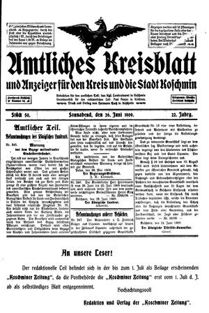 Amtliches Kreisblatt und Anzeiger für den Kreis und die Stadt Koschmin vom 26.06.1909