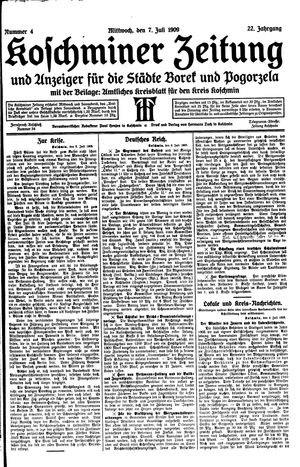 Koschminer Zeitung und Anzeiger für die Städte Borek und Pogorzela vom 07.07.1909