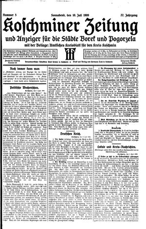 Koschminer Zeitung und Anzeiger für die Städte Borek und Pogorzela vom 10.07.1909