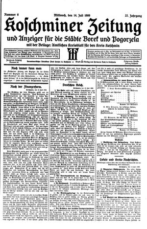 Koschminer Zeitung und Anzeiger für die Städte Borek und Pogorzela vom 14.07.1909