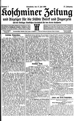 Koschminer Zeitung und Anzeiger für die Städte Borek und Pogorzela vom 17.07.1909
