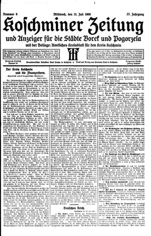 Koschminer Zeitung und Anzeiger für die Städte Borek und Pogorzela vom 21.07.1909
