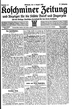 Koschminer Zeitung und Anzeiger für die Städte Borek und Pogorzela vom 04.08.1909