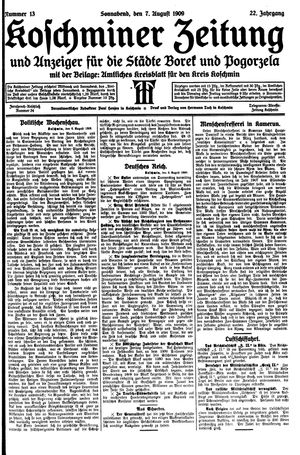 Koschminer Zeitung und Anzeiger für die Städte Borek und Pogorzela vom 07.08.1909