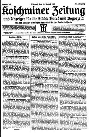 Koschminer Zeitung und Anzeiger für die Städte Borek und Pogorzela vom 18.08.1909