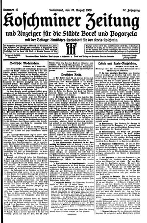Koschminer Zeitung und Anzeiger für die Städte Borek und Pogorzela vom 28.08.1909