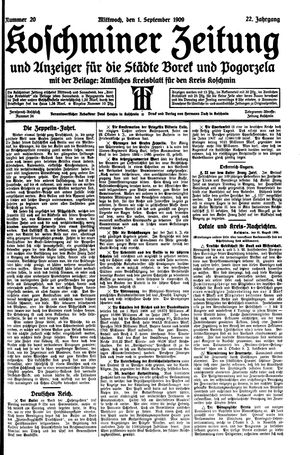 Koschminer Zeitung und Anzeiger für die Städte Borek und Pogorzela vom 01.09.1909