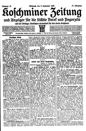 Koschminer Zeitung und Anzeiger für die Städte Borek und Pogorzela vom 08.09.1909