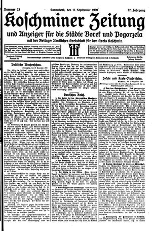 Koschminer Zeitung und Anzeiger für die Städte Borek und Pogorzela vom 11.09.1909