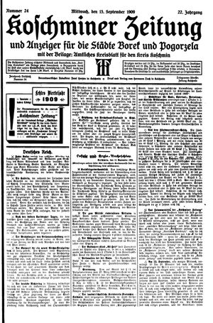 Koschminer Zeitung und Anzeiger für die Städte Borek und Pogorzela on Sep 15, 1909