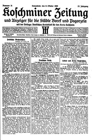 Koschminer Zeitung und Anzeiger für die Städte Borek und Pogorzela vom 09.10.1909