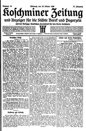 Koschminer Zeitung und Anzeiger für die Städte Borek und Pogorzela vom 20.10.1909
