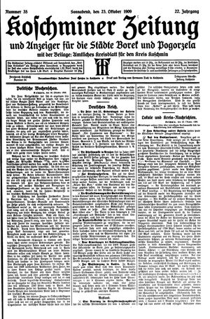 Koschminer Zeitung und Anzeiger für die Städte Borek und Pogorzela vom 23.10.1909