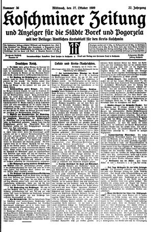 Koschminer Zeitung und Anzeiger für die Städte Borek und Pogorzela vom 27.10.1909