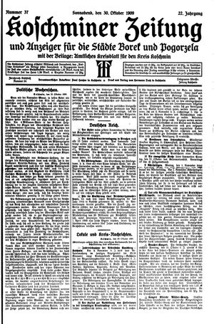 Koschminer Zeitung und Anzeiger für die Städte Borek und Pogorzela vom 30.10.1909
