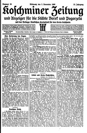 Koschminer Zeitung und Anzeiger für die Städte Borek und Pogorzela vom 03.11.1909