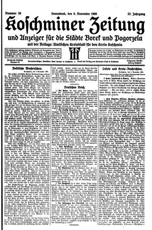 Koschminer Zeitung und Anzeiger für die Städte Borek und Pogorzela vom 06.11.1909