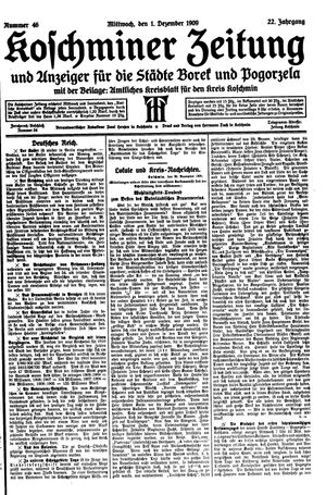 Koschminer Zeitung und Anzeiger für die Städte Borek und Pogorzela vom 01.12.1909