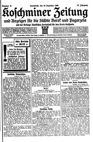 Koschminer Zeitung und Anzeiger für die Städte Borek und Pogorzela vom 18.12.1909