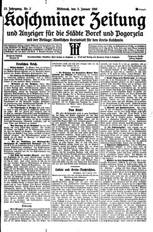 Koschminer Zeitung und Anzeiger für die Städte Borek und Pogorzela vom 05.01.1910