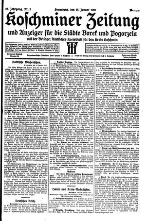 Koschminer Zeitung und Anzeiger für die Städte Borek und Pogorzela on Jan 15, 1910