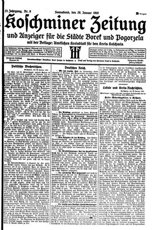 Koschminer Zeitung und Anzeiger für die Städte Borek und Pogorzela vom 29.01.1910
