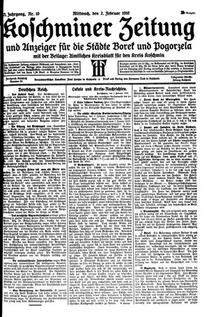 Koschminer Zeitung und Anzeiger für die Städte Borek und Pogorzela vom 02.02.1910