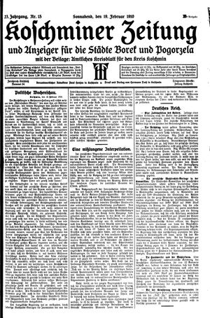 Koschminer Zeitung und Anzeiger für die Städte Borek und Pogorzela on Feb 19, 1910