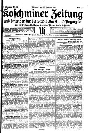 Koschminer Zeitung und Anzeiger für die Städte Borek und Pogorzela vom 23.02.1910