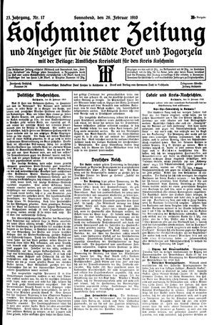 Koschminer Zeitung und Anzeiger für die Städte Borek und Pogorzela vom 26.02.1910