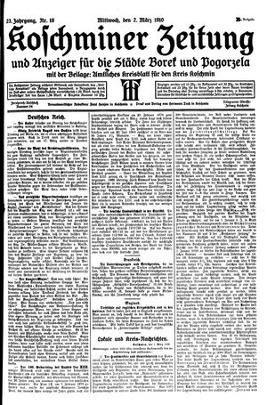 Koschminer Zeitung und Anzeiger für die Städte Borek und Pogorzela vom 02.03.1910