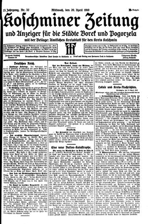 Koschminer Zeitung und Anzeiger für die Städte Borek und Pogorzela vom 20.04.1910