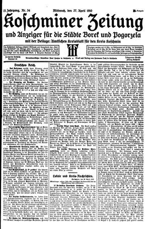 Koschminer Zeitung und Anzeiger für die Städte Borek und Pogorzela vom 27.04.1910