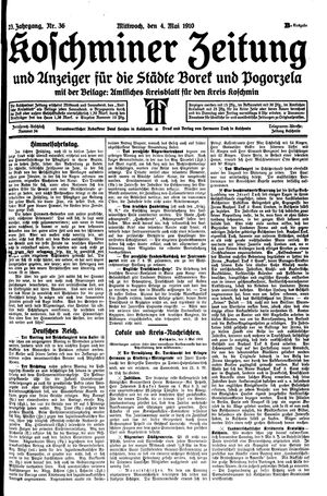 Koschminer Zeitung und Anzeiger für die Städte Borek und Pogorzela vom 04.05.1910