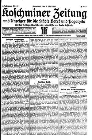 Koschminer Zeitung und Anzeiger für die Städte Borek und Pogorzela vom 07.05.1910