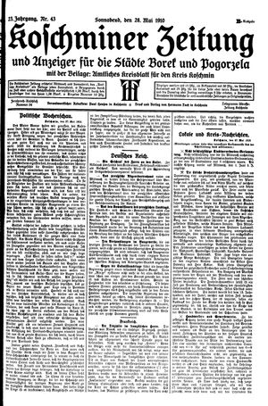 Koschminer Zeitung und Anzeiger für die Städte Borek und Pogorzela vom 28.05.1910