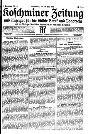 Koschminer Zeitung und Anzeiger für die Städte Borek und Pogorzela vom 28.05.1910