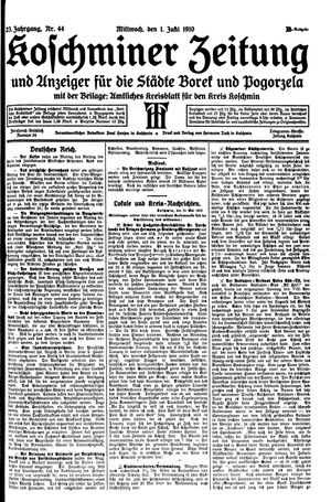 Koschminer Zeitung und Anzeiger für die Städte Borek und Pogorzela vom 01.06.1910