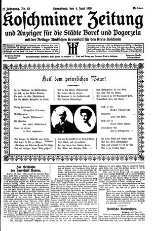 Koschminer Zeitung und Anzeiger für die Städte Borek und Pogorzela vom 04.06.1910