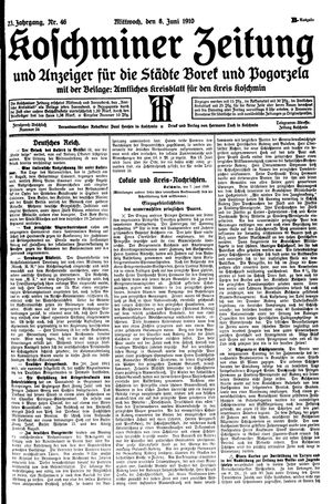 Koschminer Zeitung und Anzeiger für die Städte Borek und Pogorzela vom 08.06.1910
