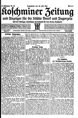 Koschminer Zeitung und Anzeiger für die Städte Borek und Pogorzela vom 30.07.1910