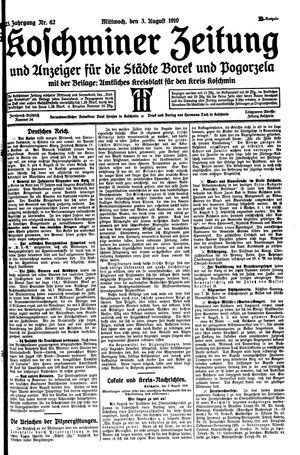 Koschminer Zeitung und Anzeiger für die Städte Borek und Pogorzela vom 03.08.1910