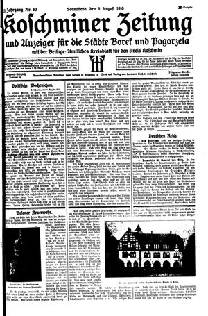 Koschminer Zeitung und Anzeiger für die Städte Borek und Pogorzela vom 06.08.1910