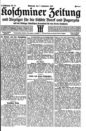 Koschminer Zeitung und Anzeiger für die Städte Borek und Pogorzela vom 07.09.1910