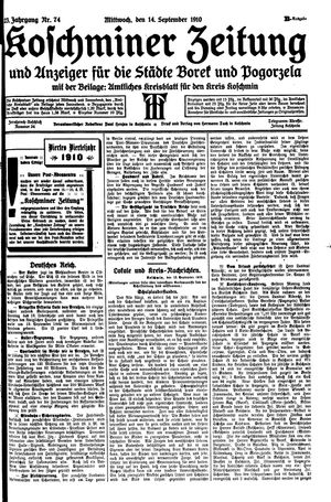 Koschminer Zeitung und Anzeiger für die Städte Borek und Pogorzela vom 14.09.1910