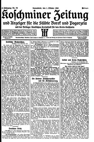 Koschminer Zeitung und Anzeiger für die Städte Borek und Pogorzela vom 01.10.1910