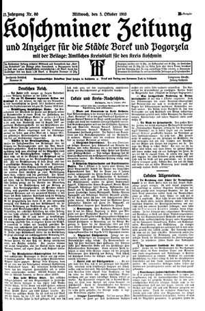 Koschminer Zeitung und Anzeiger für die Städte Borek und Pogorzela vom 05.10.1910