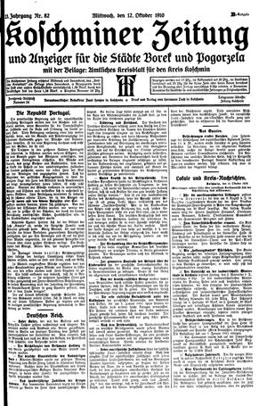 Koschminer Zeitung und Anzeiger für die Städte Borek und Pogorzela vom 12.10.1910